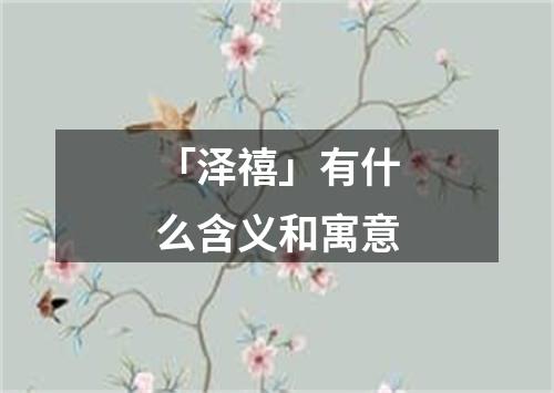 「泽禧」有什么含义和寓意