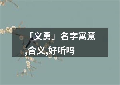 「义勇」名字寓意,含义,好听吗