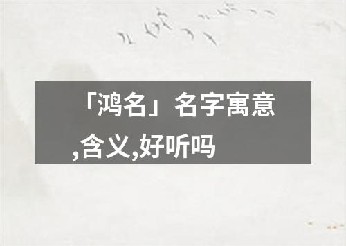 「鸿名」名字寓意,含义,好听吗