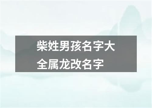 柴姓男孩名字大全属龙改名字