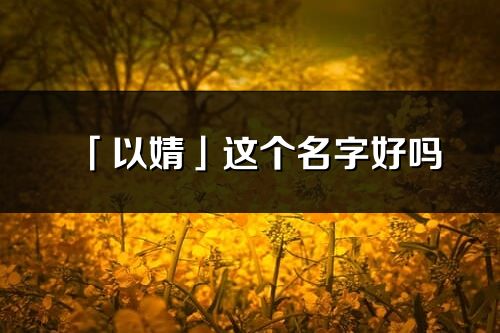 「以婧」这个名字好吗